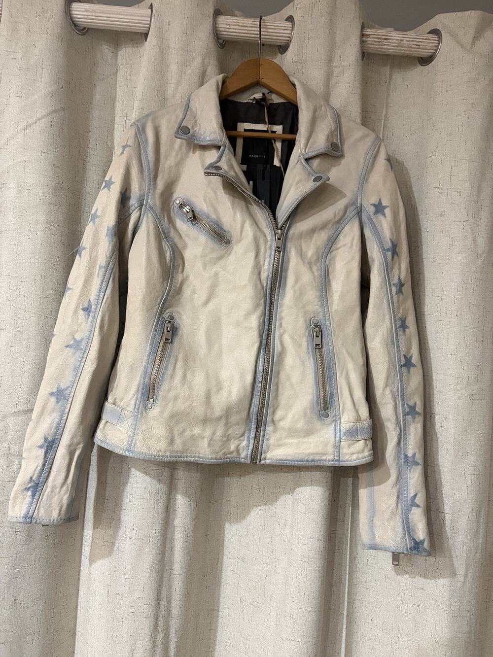 Mauritius Christy Star Lambs Leather Women's XL Jacket Sofistar Denim Cream NEW